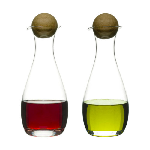 Oval Oak Oil Or Vinegar Bottles With Oak Stoppers