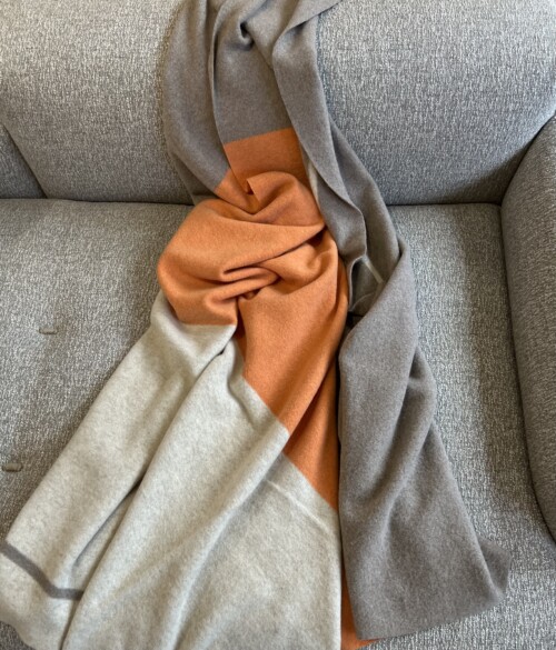 Colour Block Natural and Orange Merino Throw - Image 3